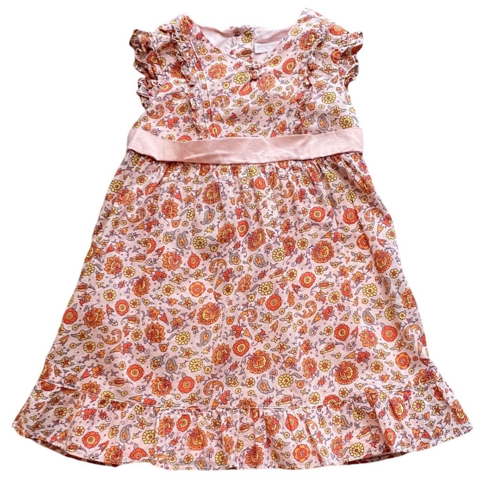 Janie and Jack Baby Girls Floral Paisley Ruffle Dress Pink Orange 12-18 Months